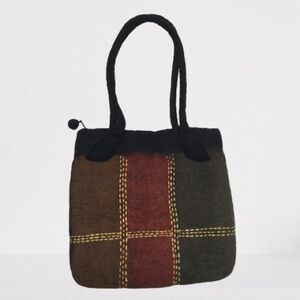 Rising Tide Anthropologie Boiled 100% Wool Handmade Felted Red Black Tote Bag